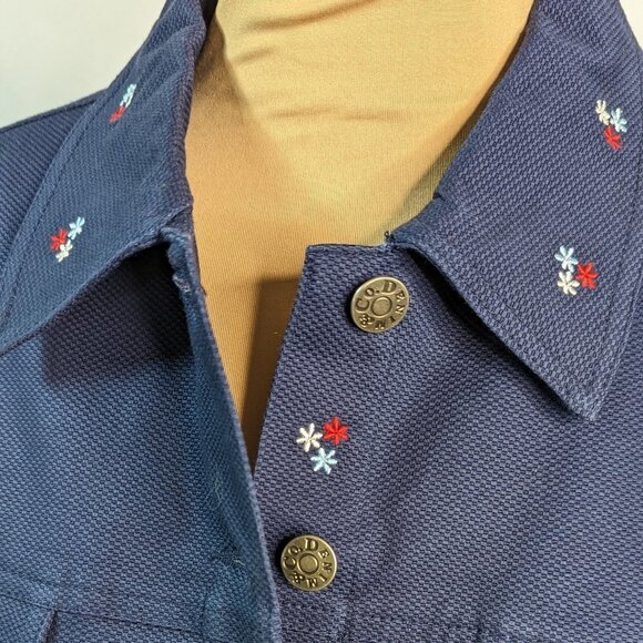 DENIM & CO Embroidered Cotton Stretch Long Sleeve Jacket Navy Size Medium - Picture 3 of 15
